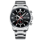 Men'S  Waterproof Quartz, Six-Hand , Calendar Steel Band Watch